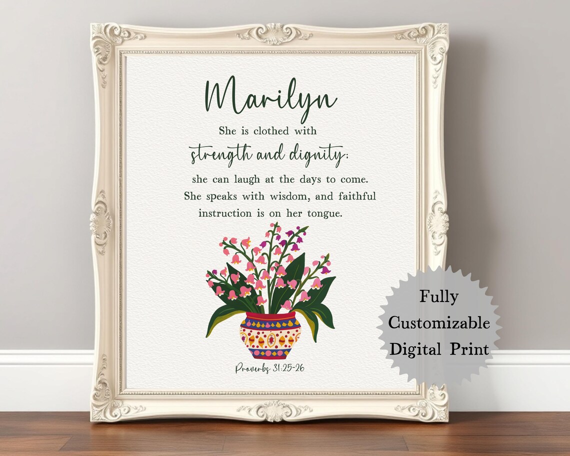 Custom Birth Flower and Name Scripture Art Print