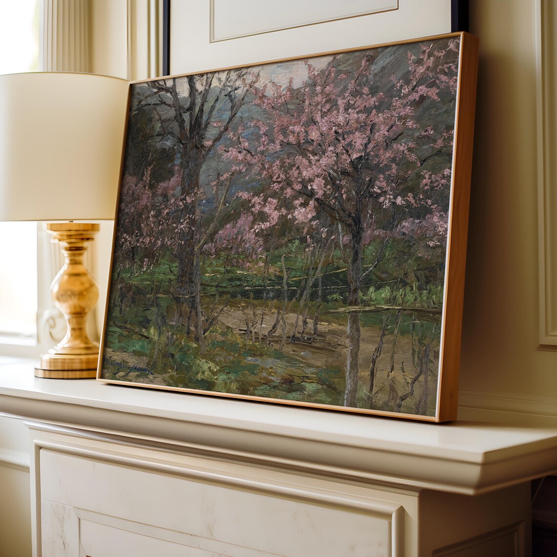 Pink Cherry Blossom Trees Spring Grove Vintage Oil Painting Poster - Image 4