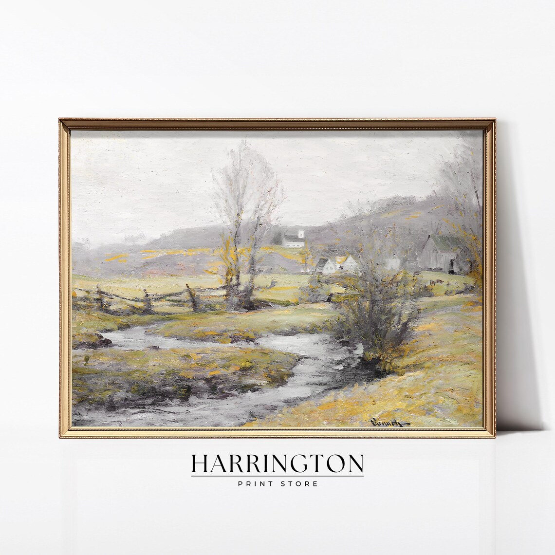 Golden Country Creek Farmhouse Rustic Landscape Vintage Art Poster