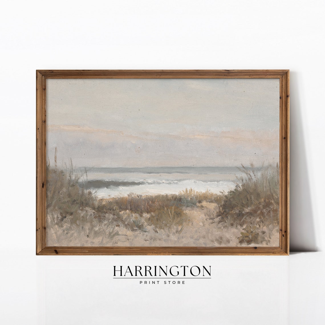 Beach Dunes Grass Soft Ocean Waves Neutral Coastal Art Poster