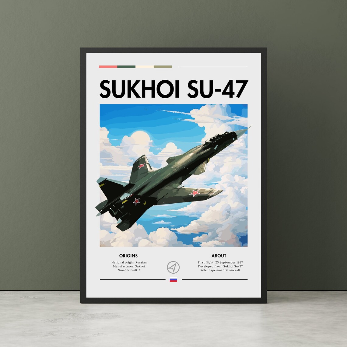 Sukhoi Su-47 Aircraft Art Print, Russian Experimental Plane