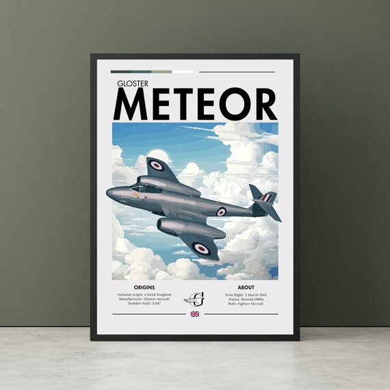 Gloster Meteor RAF First British Jet Fighter Aviation History Poster
