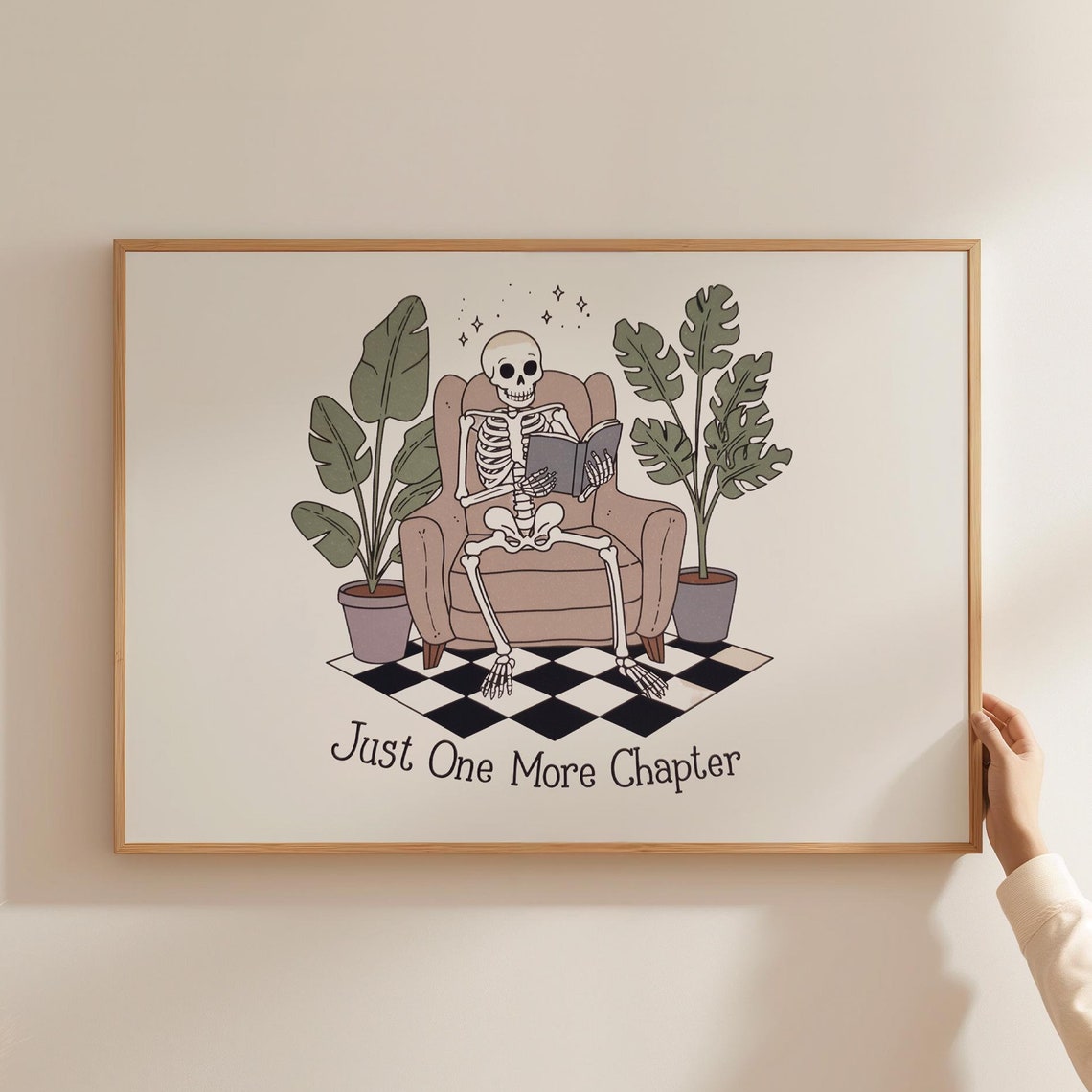 Just One More Chapter Reading Skeleton Cozy Bookish Halloween Poster