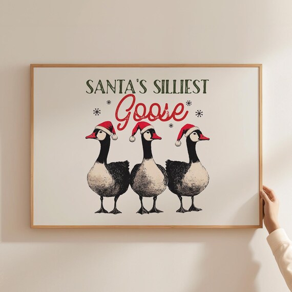 Santa's Silliest Goose Funny Vintage Christmas Goose Trio Wall Art