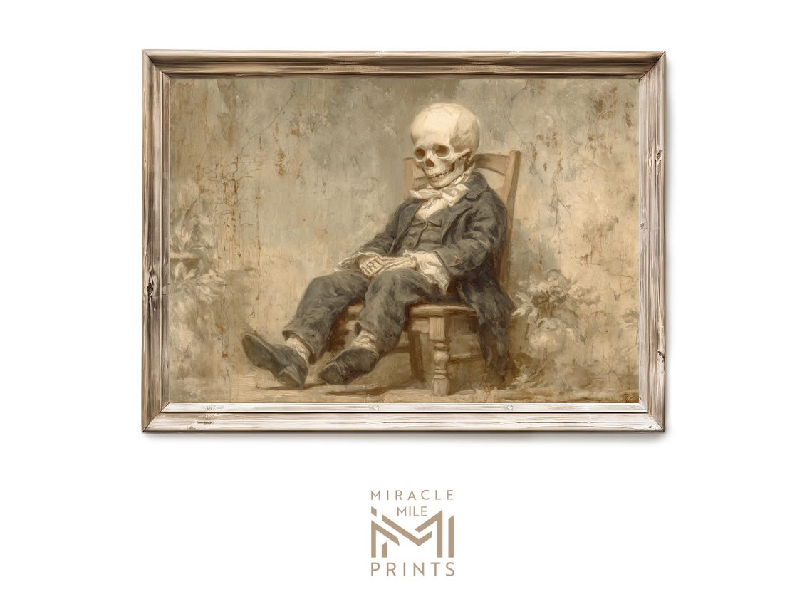Seated Skeleton Gentleman Victorian Gothic Portrait Halloween Poster