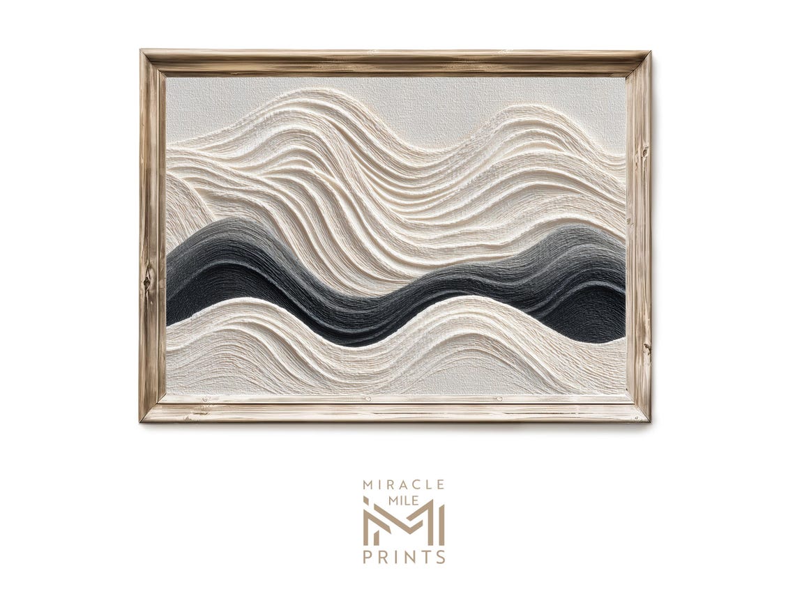 Monochrome Textured Wave Relief Sand Abstract Modern Wall Art
