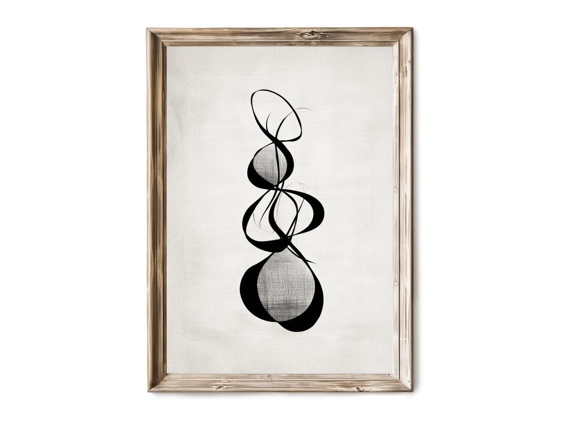 Minimalist Black Ribbon Line Abstract Beige Neutral Modern Poster