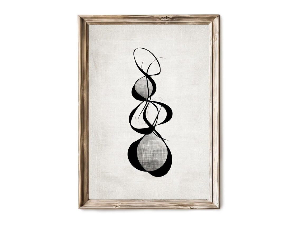 Minimalist Line Art Vertical Print Abstract Black Ink Drawing Modern Japandi Neutral Decor 155