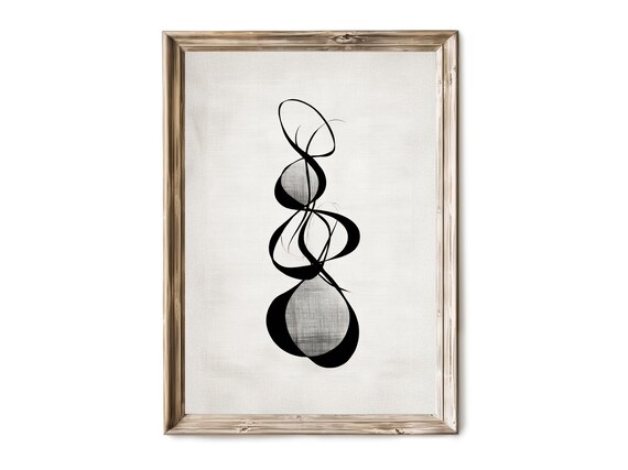 Minimalist Black Ribbon Line Abstract Beige Neutral Modern Poster