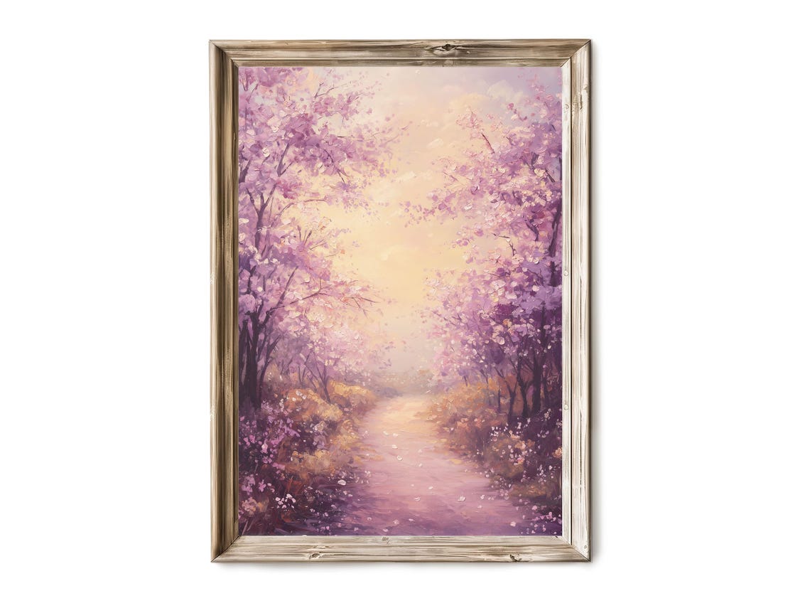 Spring Wall Art Cherry Blossom Trail Painting Serene Decor For Home Cabin Farmhouse