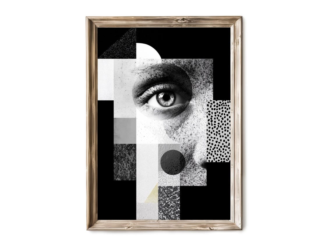 Monochrome Eye Face Collage Abstract Black White Modern Poster