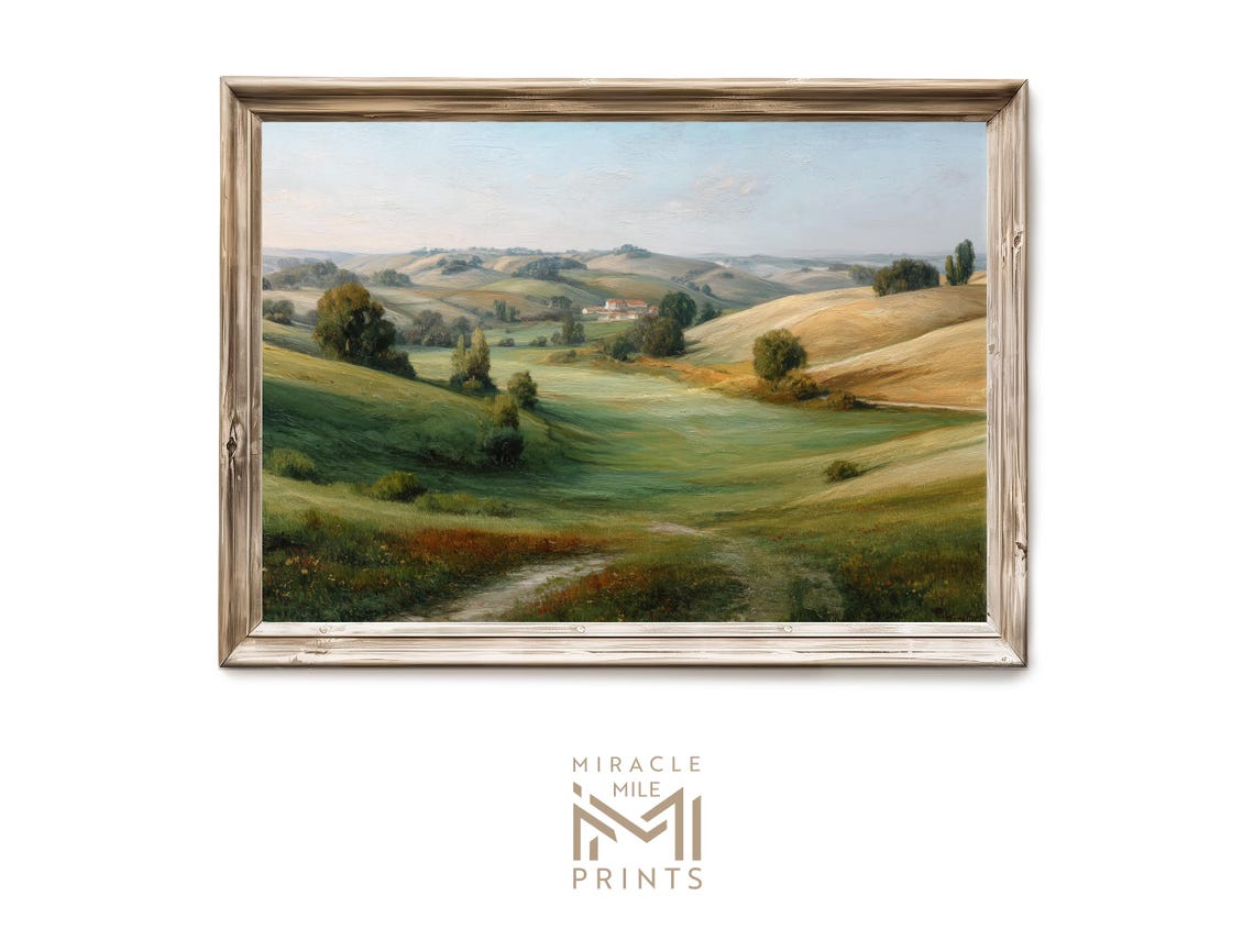 Rolling Green Hills Summer Pasture Farmhouse Vintage Art Poster