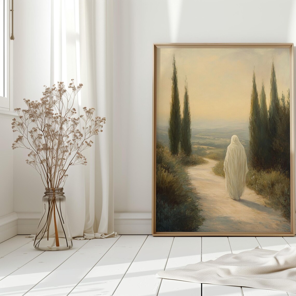 Serene Walk With Christ, Peaceful Landscape Art Print - Image 5