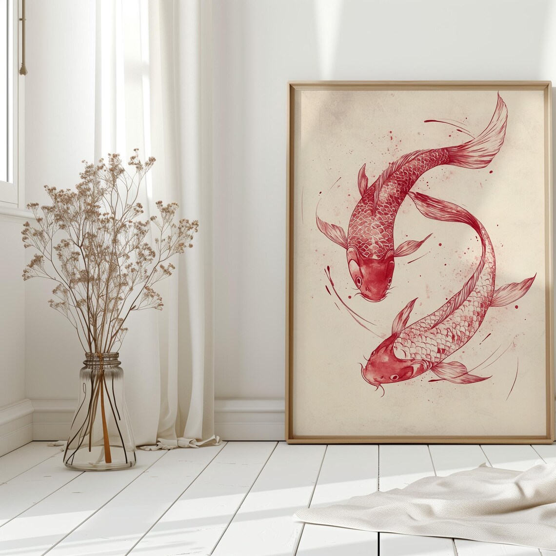 Red Koi Fish Ink Drawing, Japanese Zen Art - Image 5