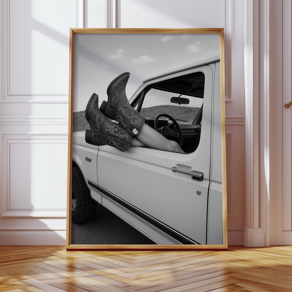 Western Cowgirl Boots In Truck Window, Country Photography