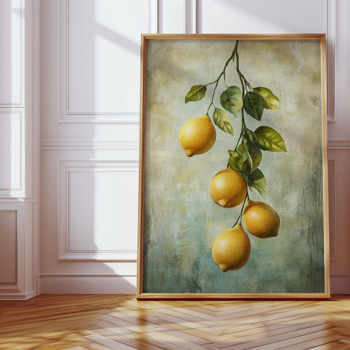 Lemon Branch Still Life, Rustic Mediterranean Decor