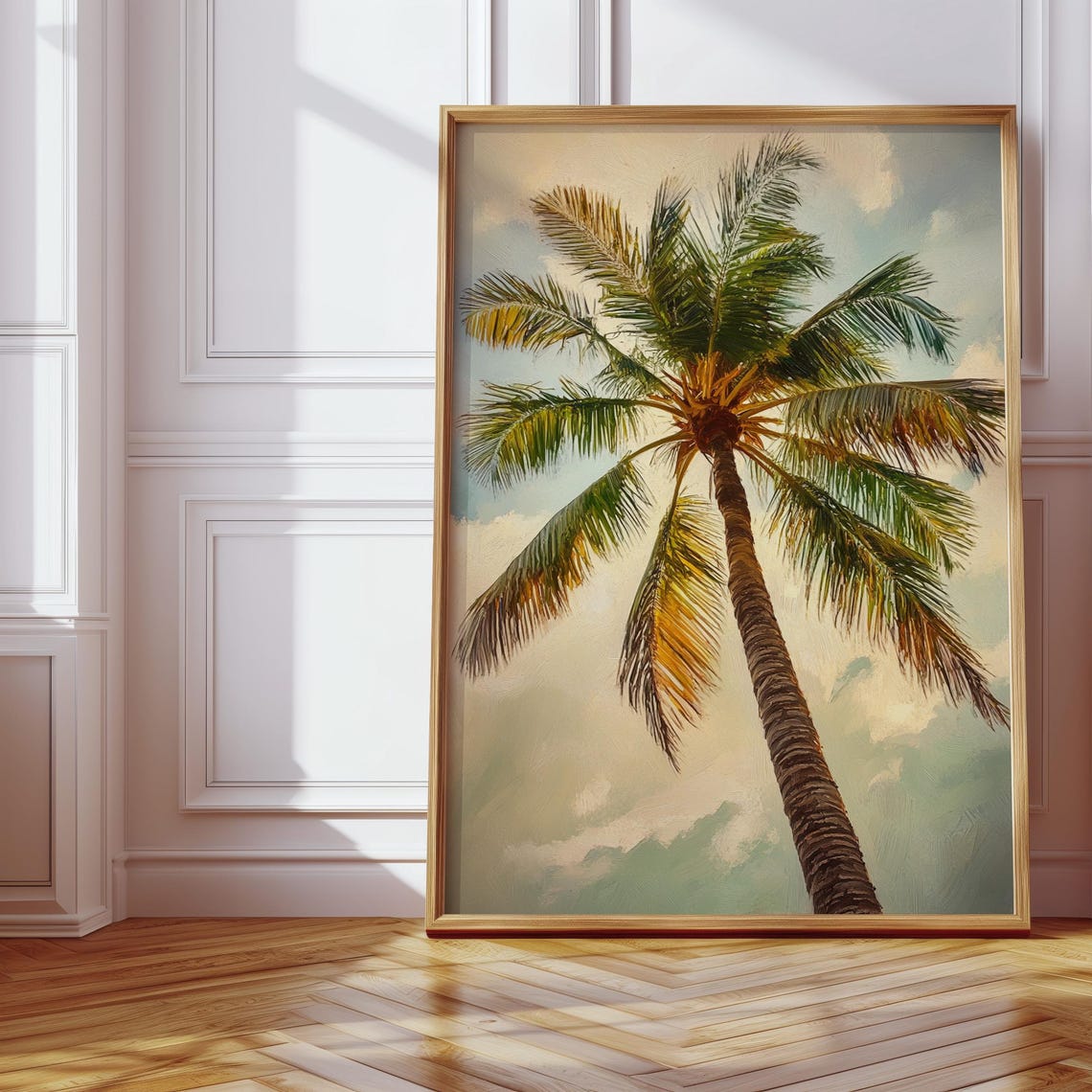 Palm Tree Art Print, Tropical Sky View