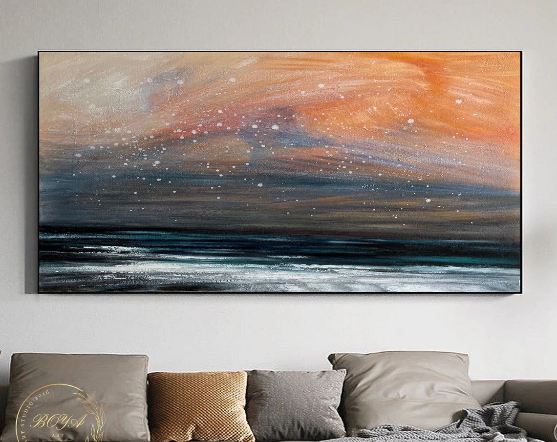 Fiery Dusk Sky Melting Over a Deep Teal Ocean Abstract Poster - Image 5
