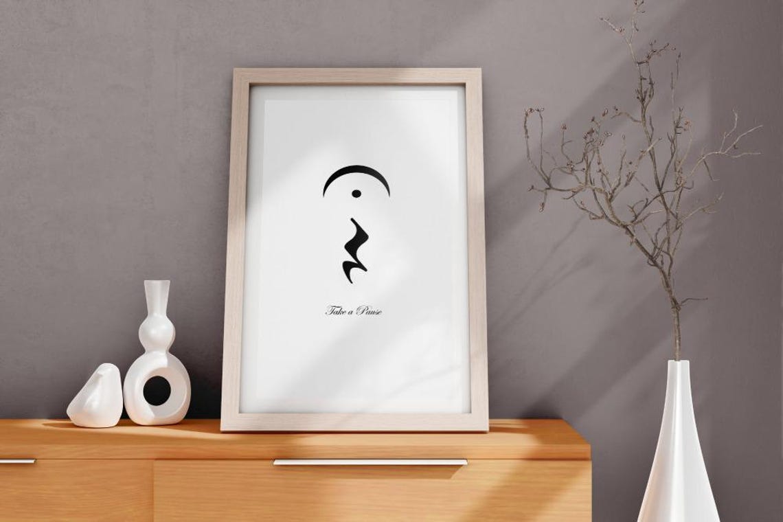 Take a Pause Black Minimalist Line Art on White Inspirational Poster