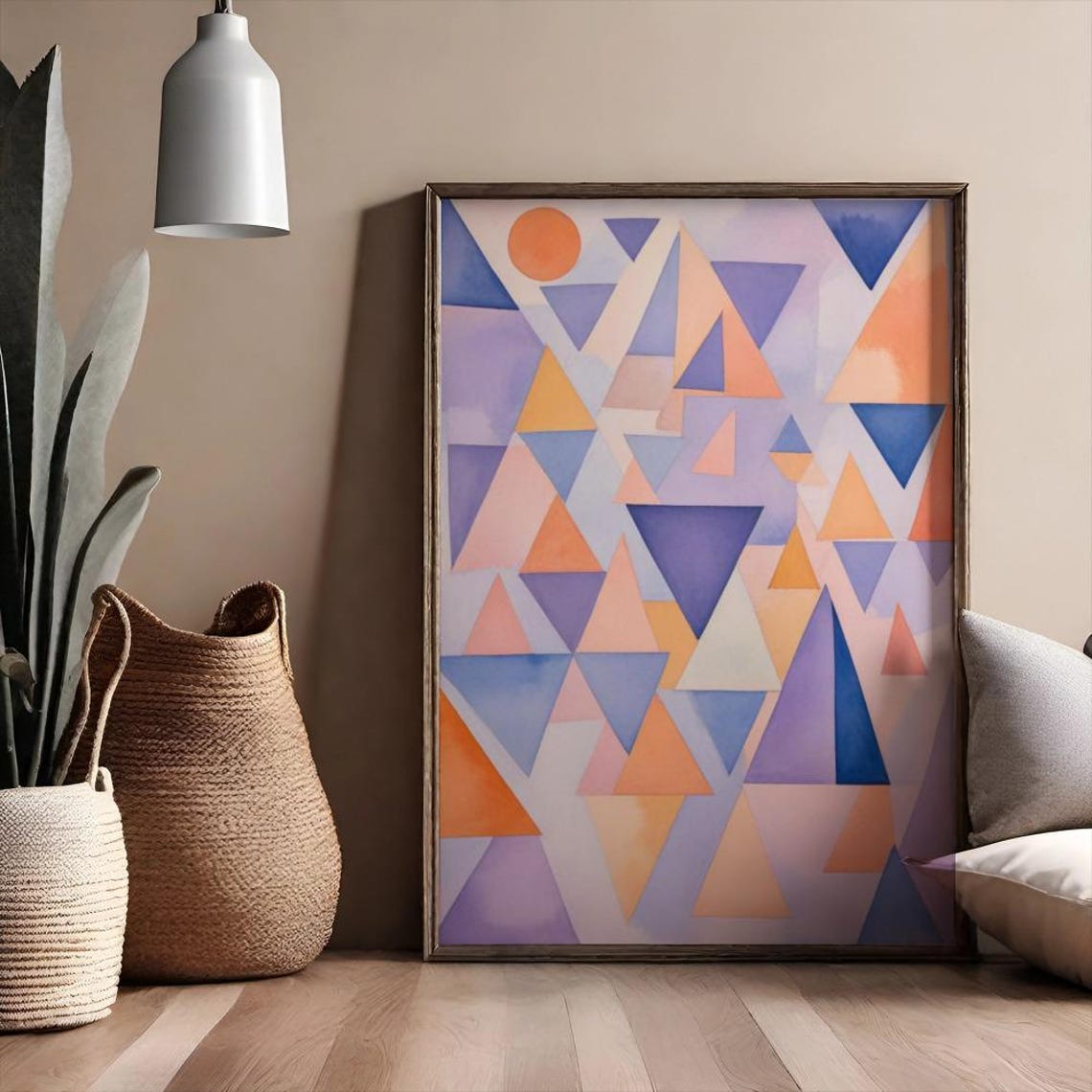 Purple Blue Orange Triangle Geometry With Sun Modern Abstract Poster