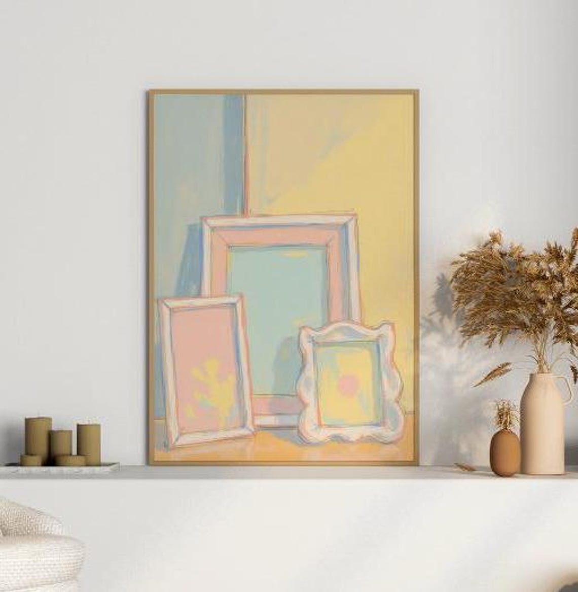 Empty Pastel Picture Frames Still Life Yellow Blue Minimalist Poster
