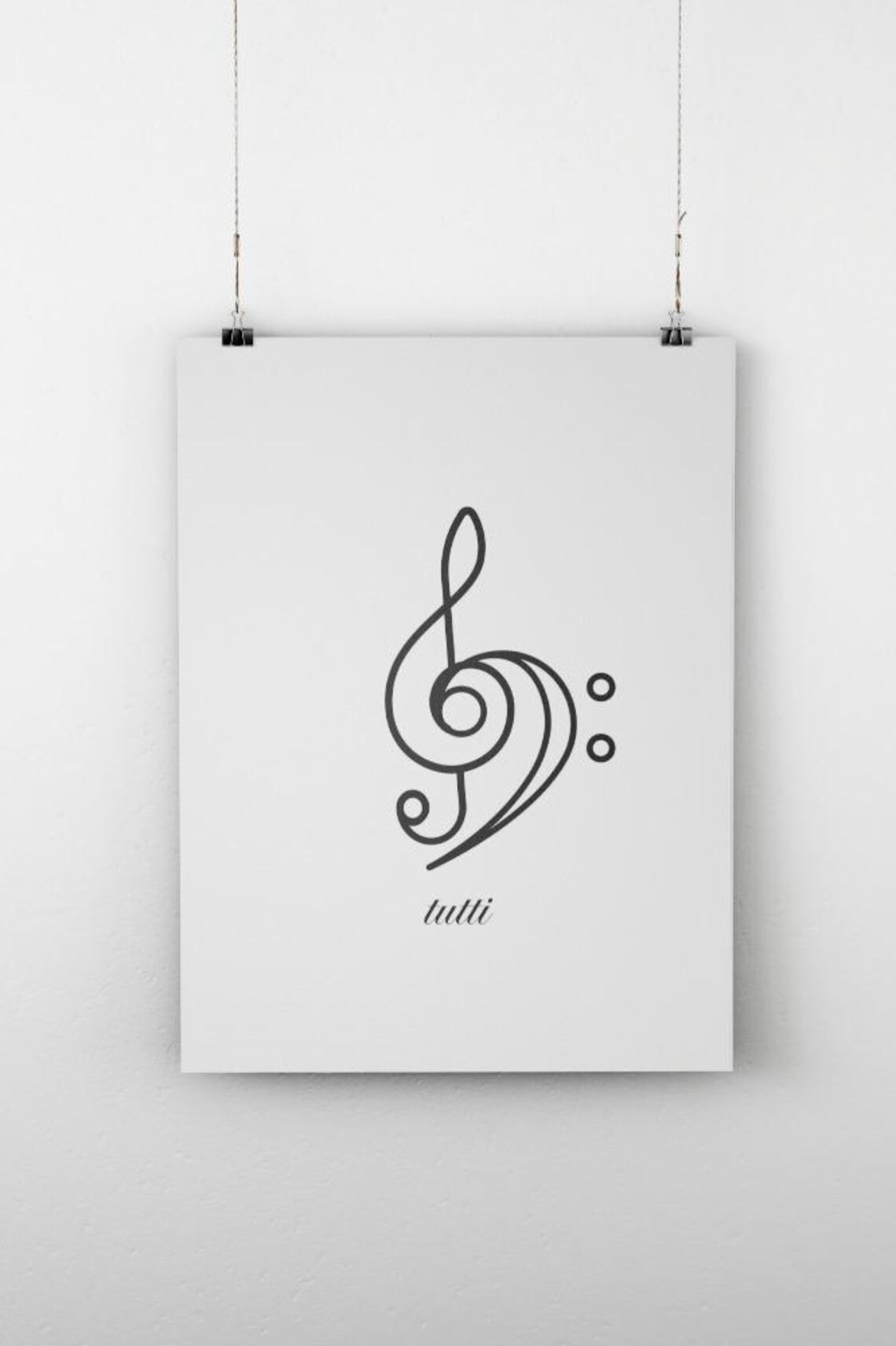 Tutti Treble Bass Clef Line Art White Minimalist Musician Gift Poster