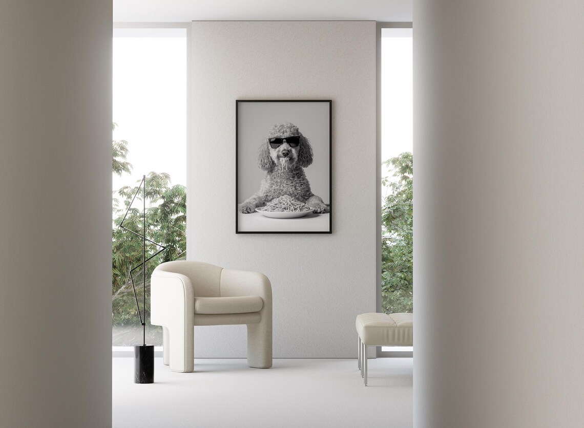 Goldendoodle Eating Spaghetti Wearing Sunglasses Funny Dog Poster - Image 3