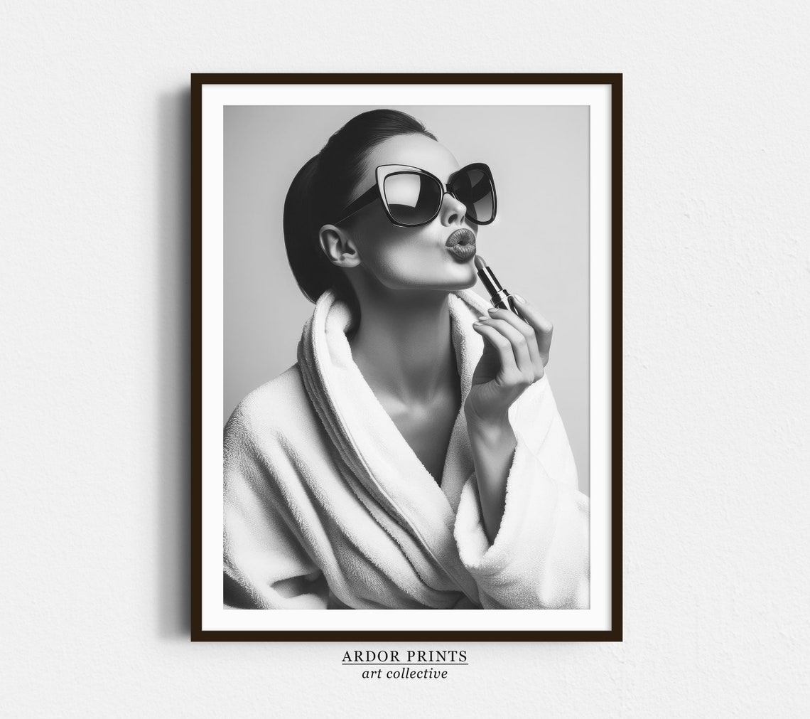 Woman Applying Lipstick Wall Art Black And White Print Vintage Fashion Photo Bathroom Wall Art Feminist Poster Fashion Wall Decor