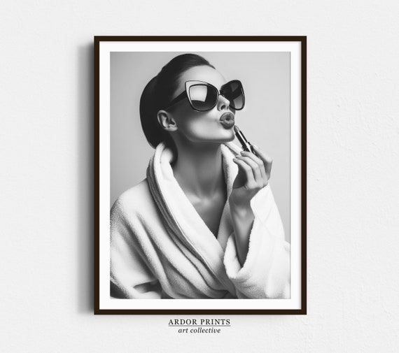 Woman Applying Lipstick Wall Art Black And White Print Vintage Fashion Photo Bathroom Wall Art Feminist Poster Fashion Wall Decor