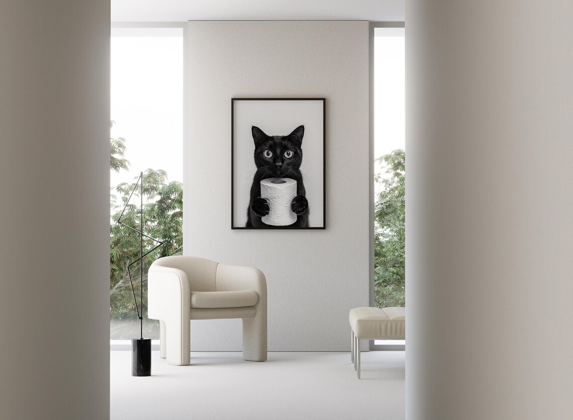 Black Cat Bathroom Print, Funny Bathroom Decor - Image 3