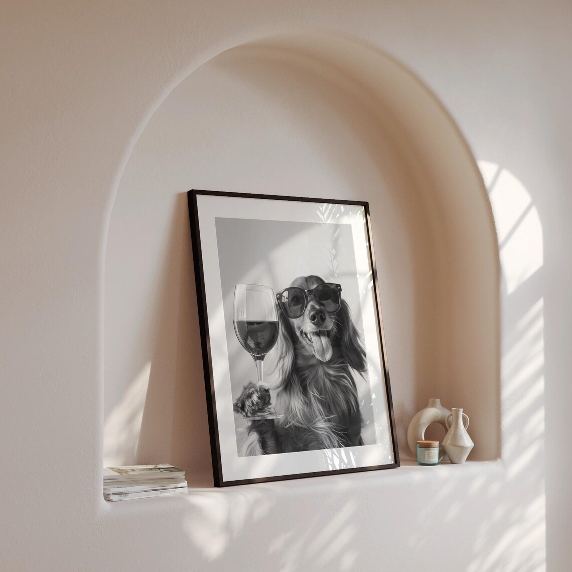 Long Haired Dachshund With Red Wine, Funny Bar Print - Image 4