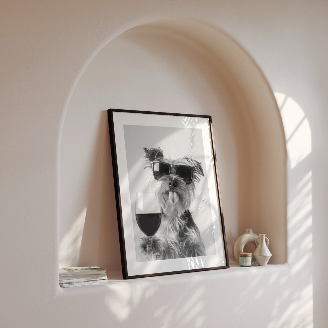 Yorkshire Terrier Drinking Wine Sunglasses Funny Dog Wall Art - Image 4