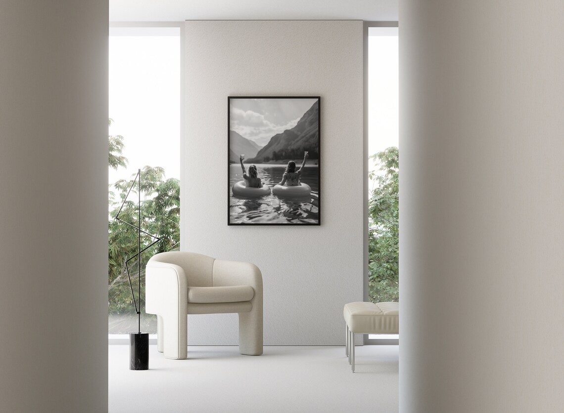 Women Drinking On Lake Retro Poster, Lake House Decor - Image 3