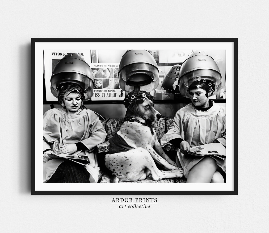Women And Dog At Hair Salon Vintage Art Print