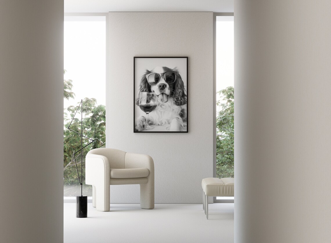 Cavalier King Charles Spaniel in Sunglasses Wine Glass Photo Poster - Image 3