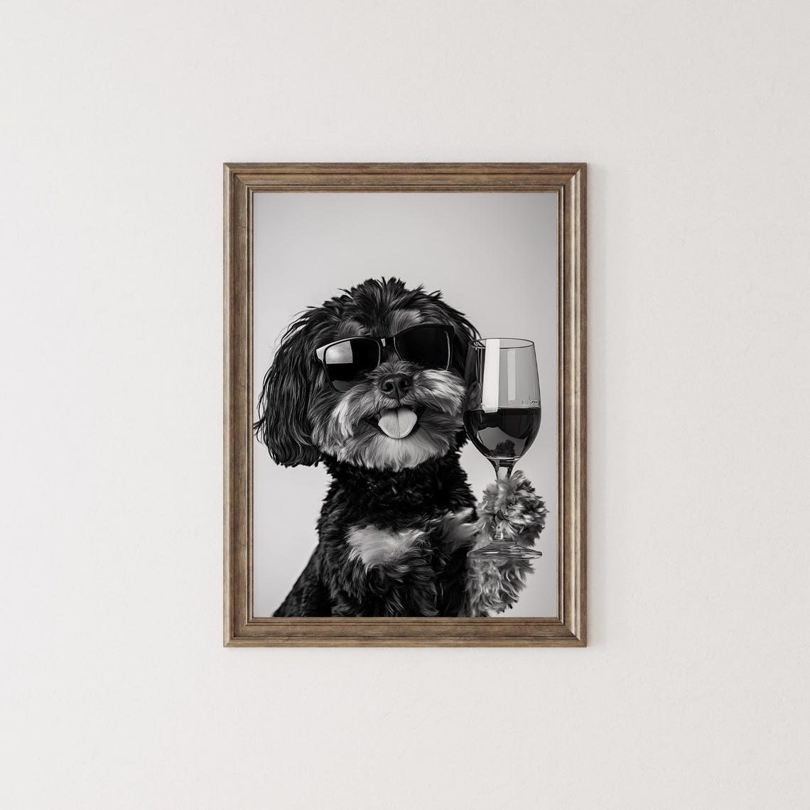 Lhasapoo Wine Toast Funny Dog With Sunglasses Drinking Wine Poster - Image 2