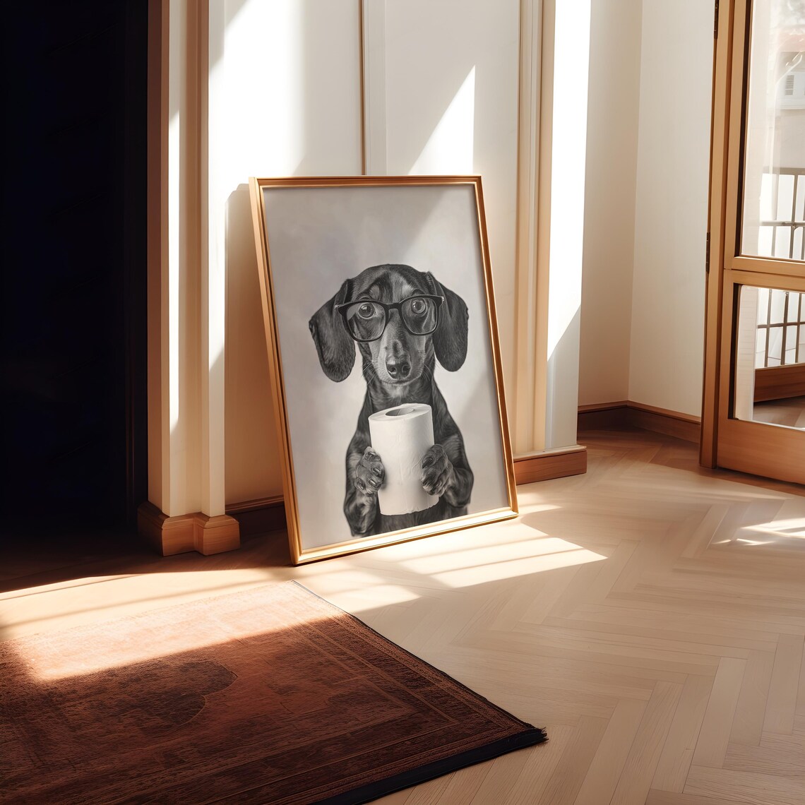 Dachshund Holding Toilet Roll Bathroom Art Print - Image 2