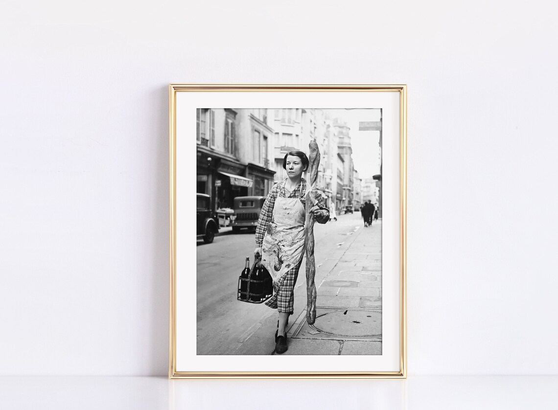 French Woman With Baguette And Wine, Vintage Paris - Image 3