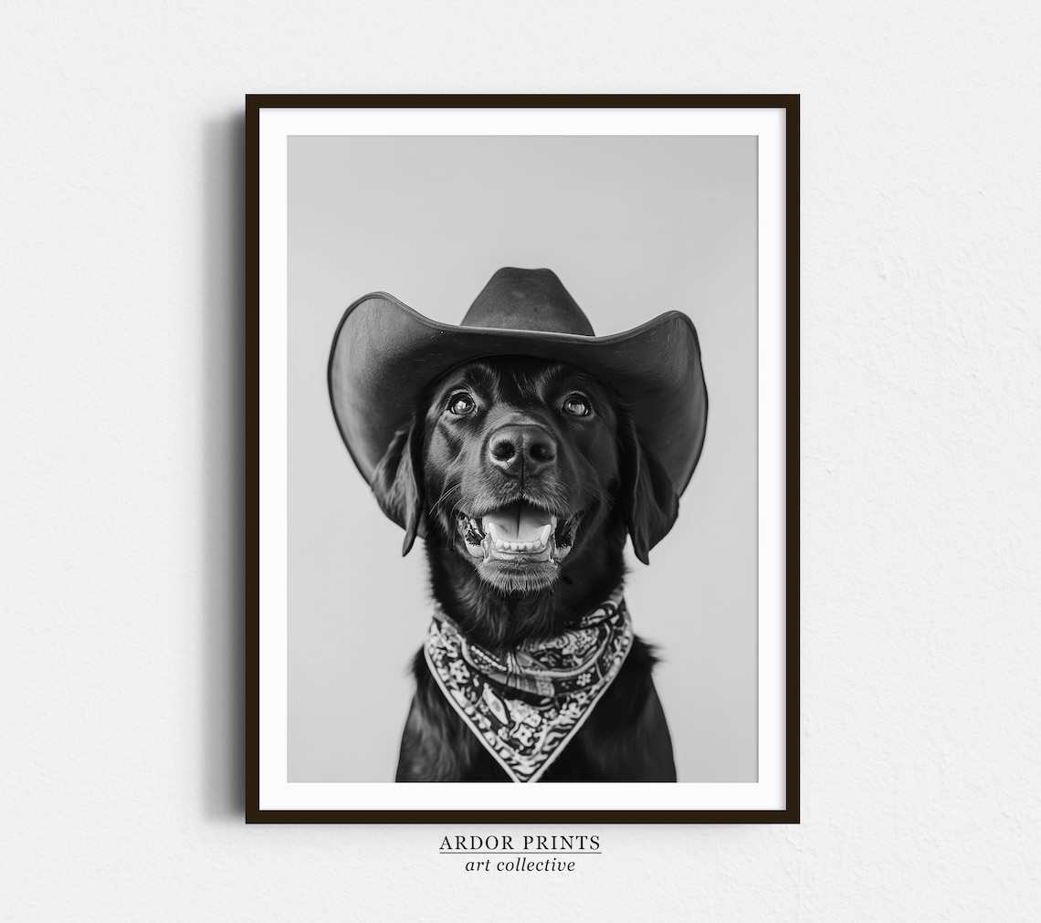 Black Labrador Cowgirl Hat Western Art Poster
