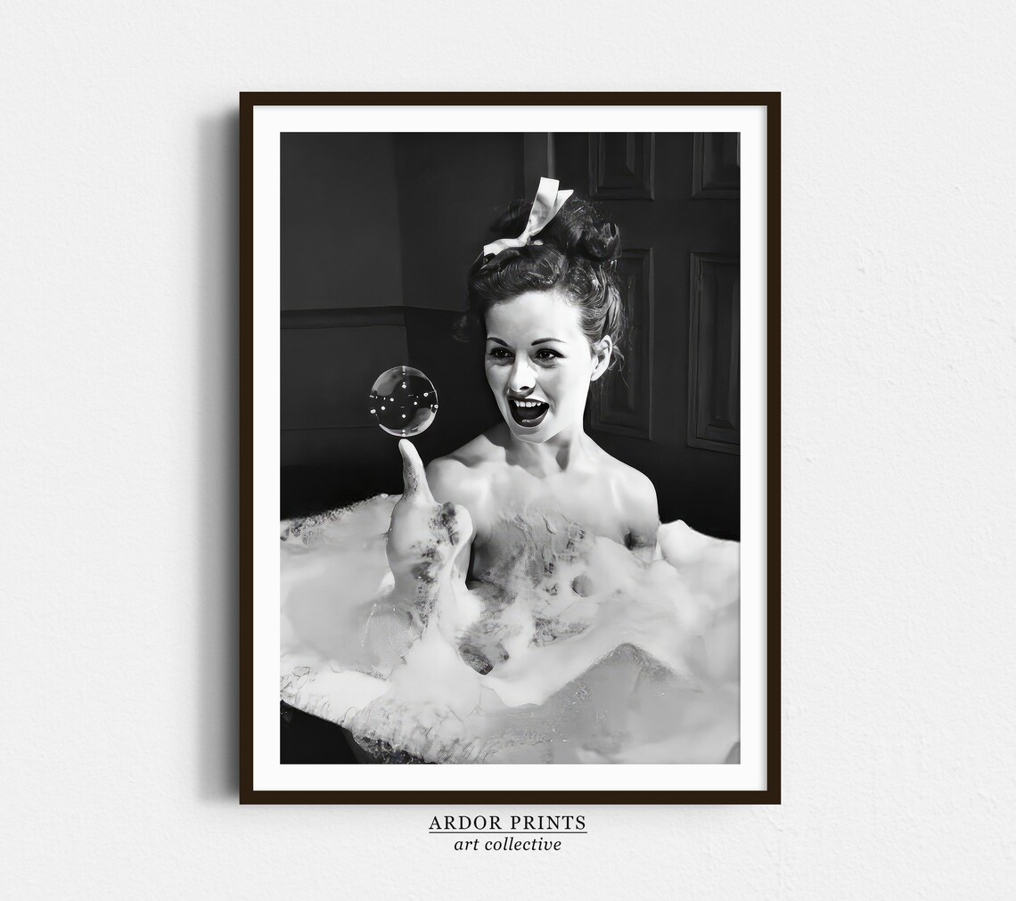 Woman Bubble Bath Balancing Soap Bubble Joyful Vintage Photo Poster