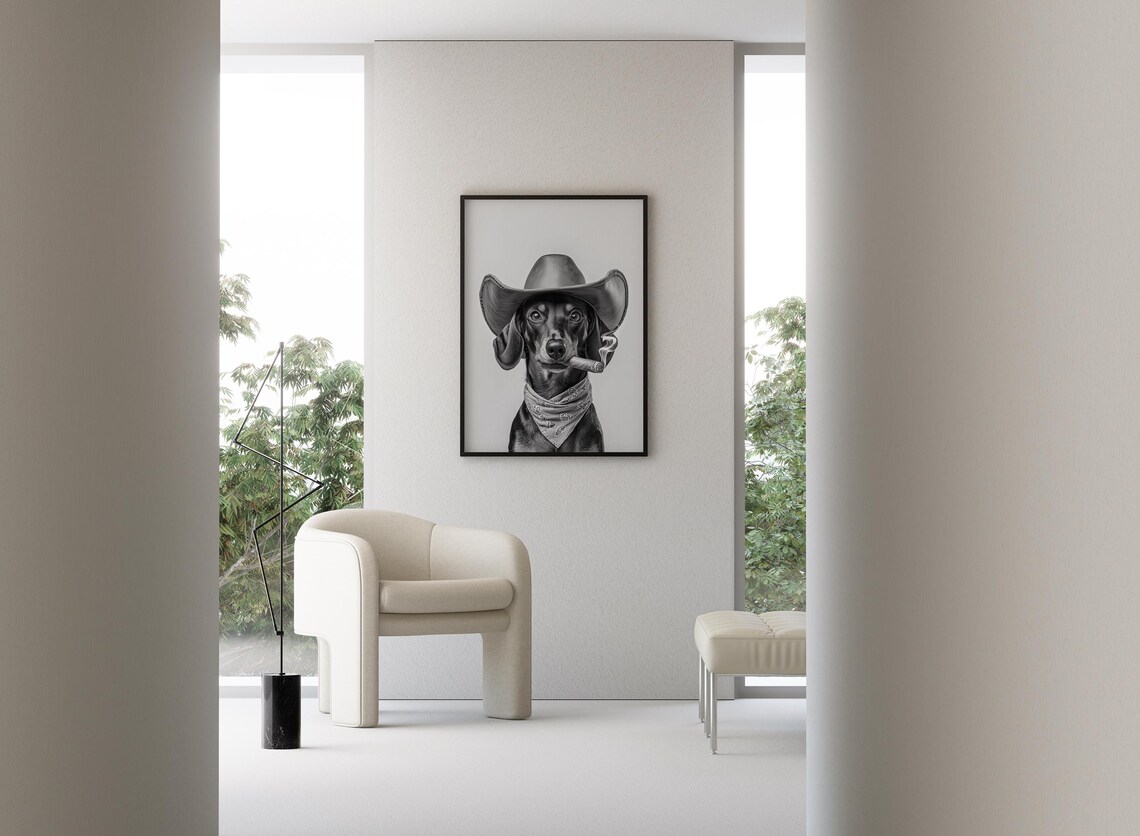 Dachshund Cowboy Hat Cigar Funny Western Dog Portrait Photo Poster - Image 3