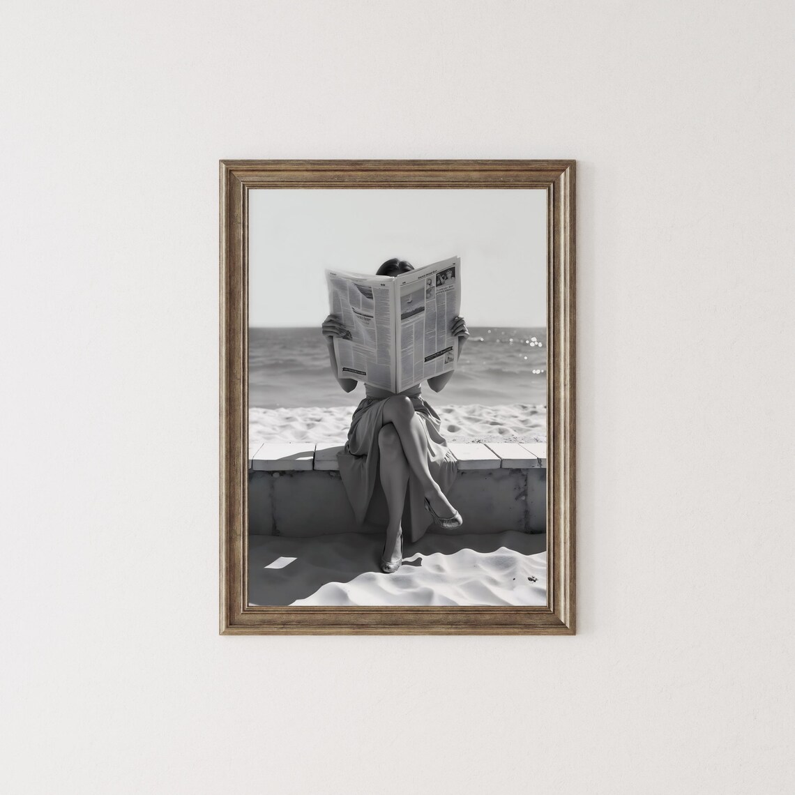 Woman Reading Newspaper At Beach Vintage Feminist Retro Photo Poster - Image 2