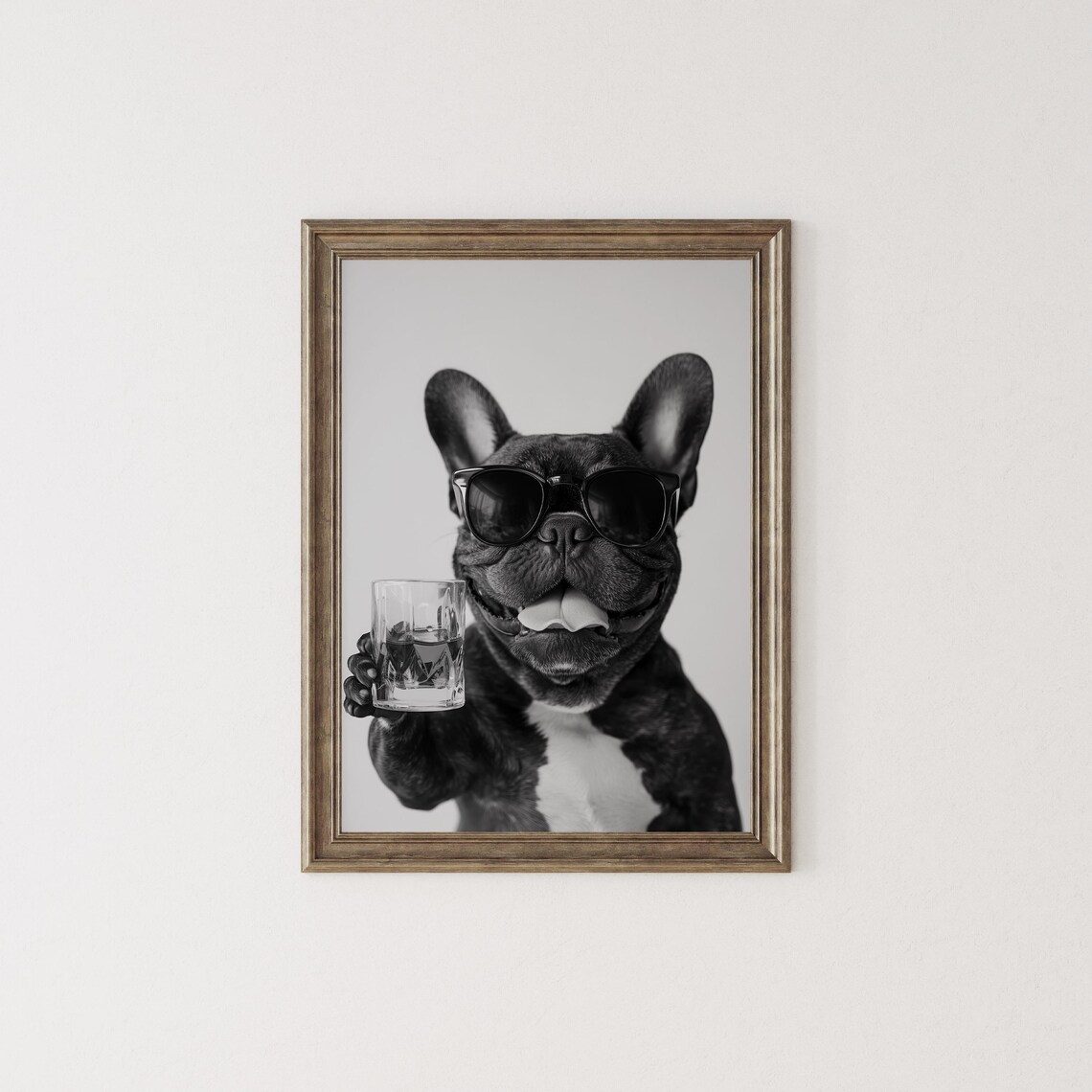 Black French Bulldog With Sunglasses Holding Whiskey Glass Dog Poster - Image 2