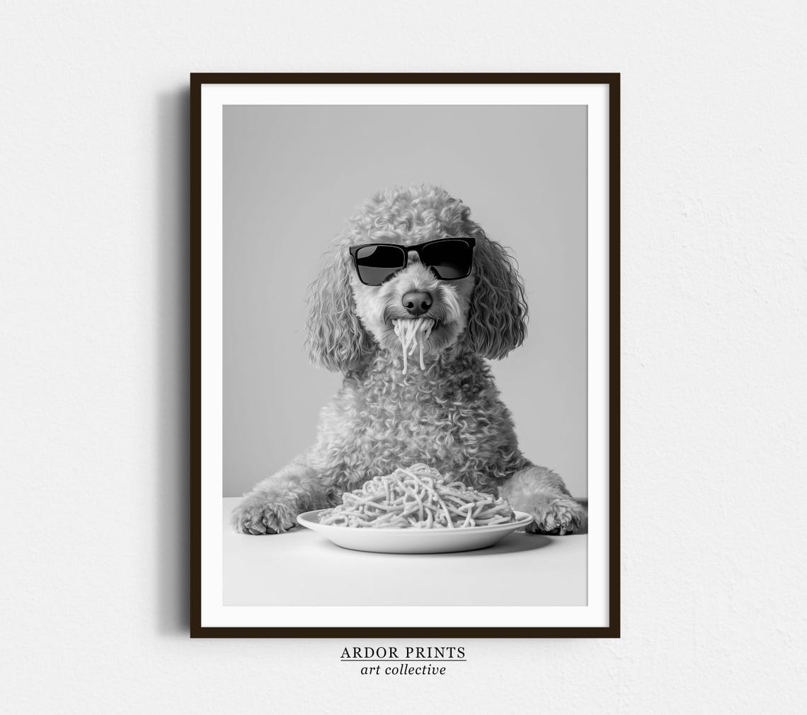 Goldendoodle Eating Spaghetti Wearing Sunglasses Funny Dog Poster