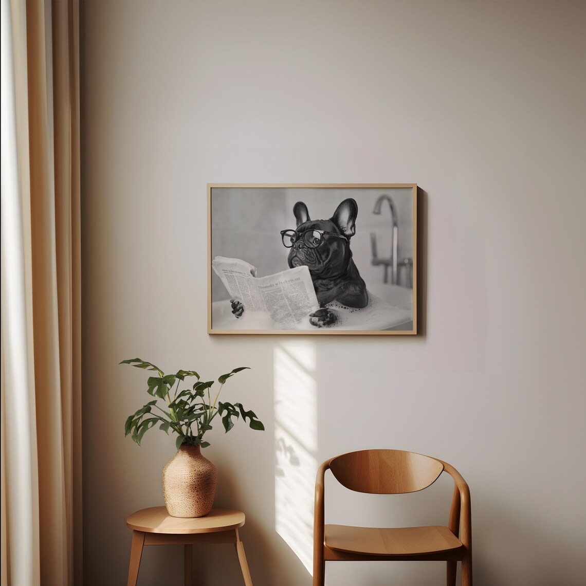 Black French Bulldog In Bathtub Bathroom Art Print - Image 2