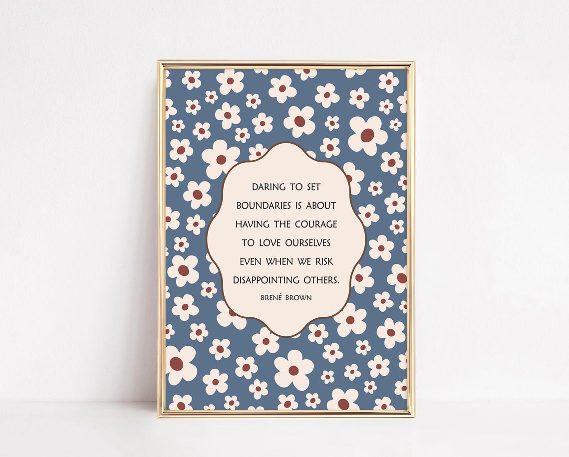 Brene Brown Boundaries Quote Retro Blue Daisy Pattern Poster - Image 3