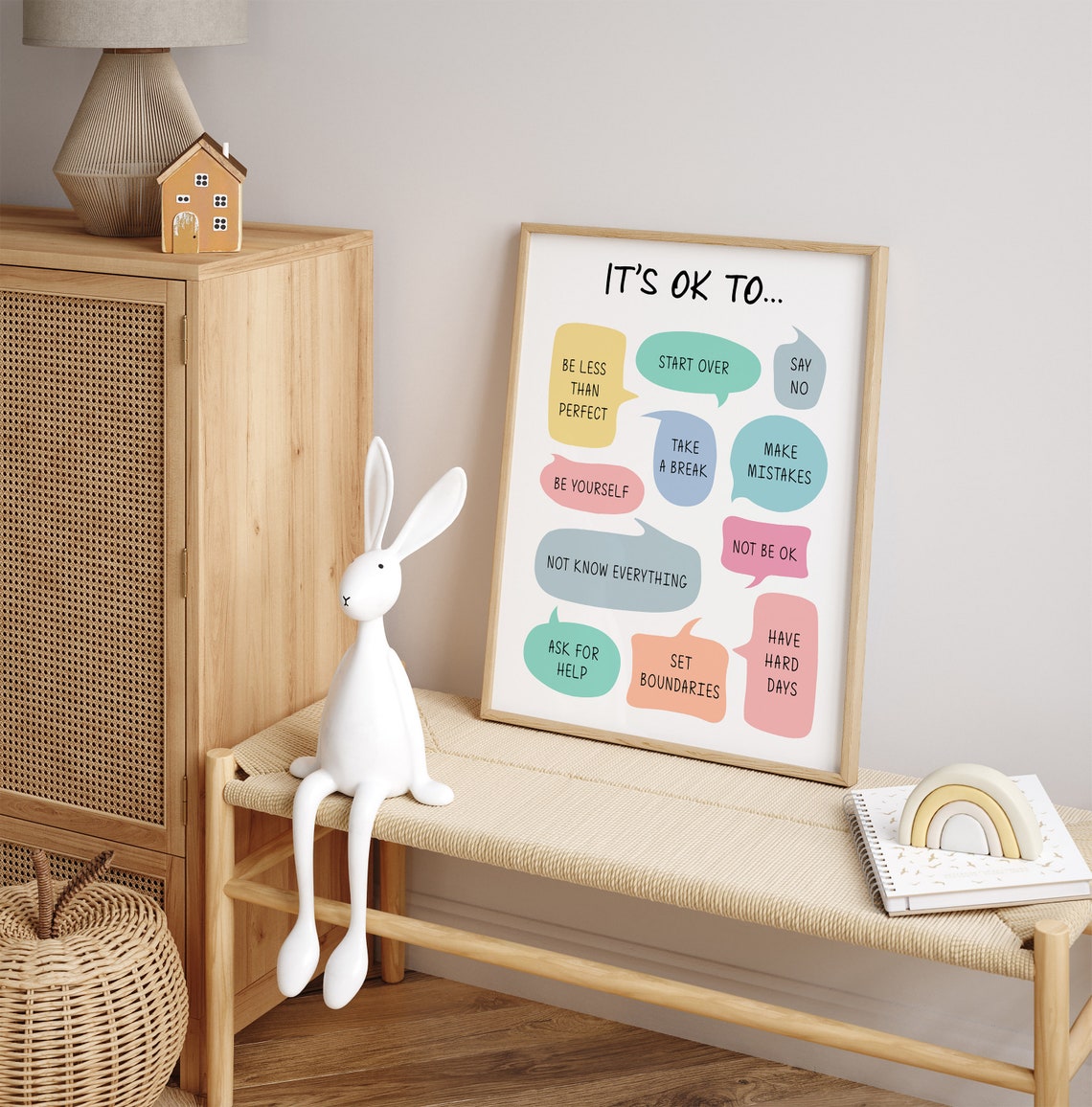 It Is OK To Not Be OK Pastel Speech Bubbles Self Care Poster - Image 2