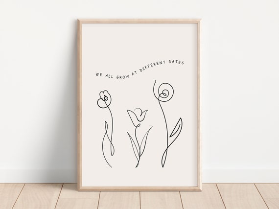We All Grow At Different Rates Wall Art Mental Health Poster Therapy Office Decor Black Psychology Print Inspirational Saying