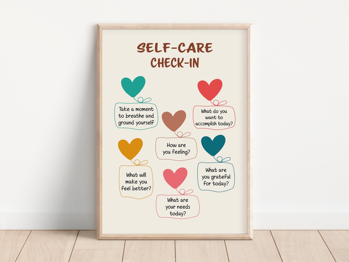 Self Care Check In Daily Wellness Questions Therapy Office Poster