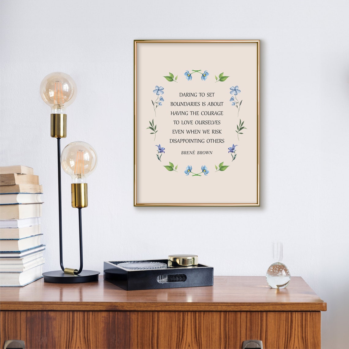 Brene Brown Daring To Set Boundaries Floral Wreath Quote Poster - Image 2